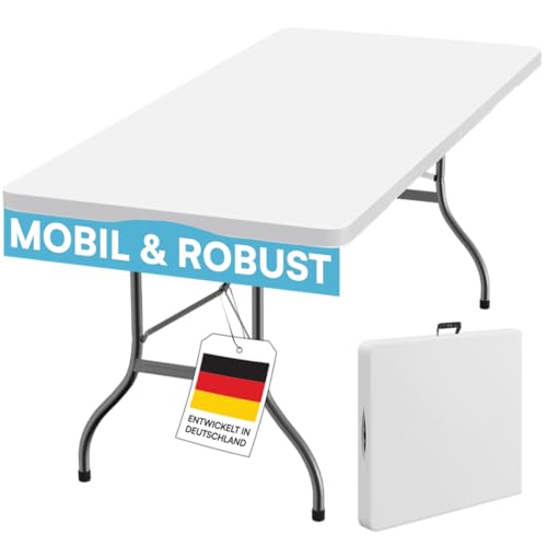 STEELSØN Zennar Gartentisch klappbar – Campingtisch wetterfest 180x74 cm – Buffettisch aus Kunststoff in weiß – Klapptisch für Garten, Terrasse & Balkon – Partytisch für 8 Personen mit Tragegriff