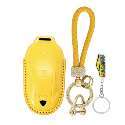 Étui clé Tesla Model X en cuir jaune fait main de protection chic