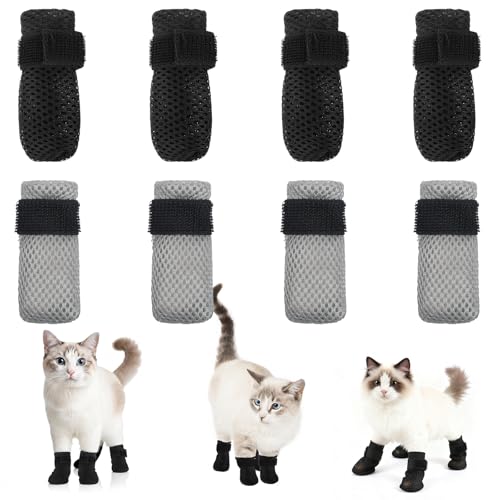 CIATBYYJ 8 Pcs Cat Claw Covers, Adjustable Cats Shoes Booties for Cat Mittens to Prevent Scratching Socks, Breathable Mesh Cats Claw Protectors Covers for Kitten Senior Pet Bathing and Nail Trimming