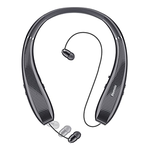 Bluenin Bluetooth Headphones,BlueWings Pro 1 Bluetooth 5.0 Neckband Wireless Headphones Noise Cancelling Headset,Retractable Earbuds Stereo Earphones. (Black)