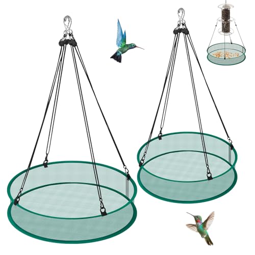 2 Pack Bird Seed Catcher for Outdoor Feeders, 24in & 16in Adjustable Hanging Trays with 4in Anti-Spill Height, Hanging Hoop Bird Seed Catcher Tray for Hummingbird Feeders Outdoor Garden Accessories