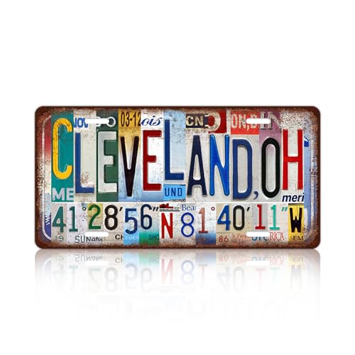 JBYMsign Vintage City Wall Decor Cleveland,Oh License Plate Metal Sign Tin Signs Poster
