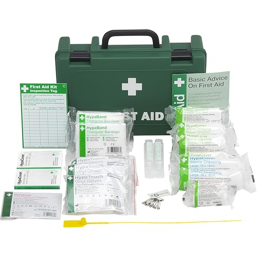 Safety First Aid Group Workplace First Aid Kit (Small 1-10 Persons) Economy HSE-Compliant with Inspection Tags Wall Bracket Extra Plasters