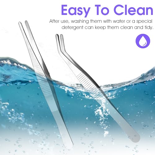 AOZUO 2 Stück 14 cm Gebogene Pinzette, Edelstahl Spitz Rutschfest Lang Stumpf Gerade Universal Abgewinkelte Pinzetten für Elektronik Laborarbeiten Wassertiere