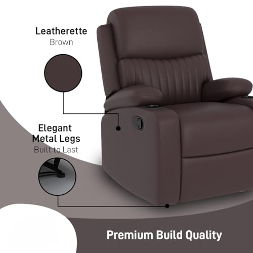 Image of Amazon Brand - Solimo Orleans | Single Seater Sofa Recliner | Manual Recliner (Leatherette Brown)