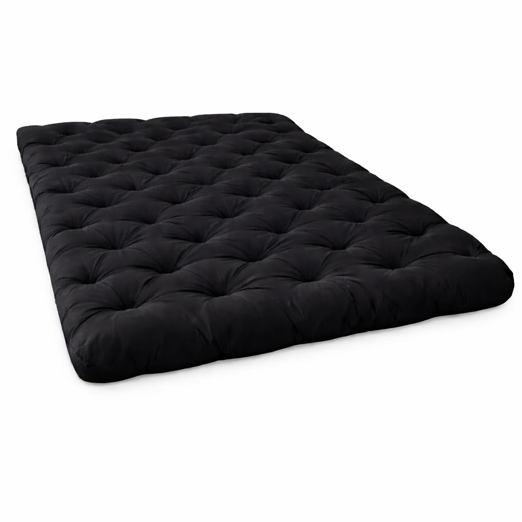 Soft Cotton Thick Foldable Mattress, Black, Firm Hand Crafted Tufted, Lightweight Rollable for Picnic Guest Sleeping (Black, Queen Size Bed 72X48X5 inches)-image-35