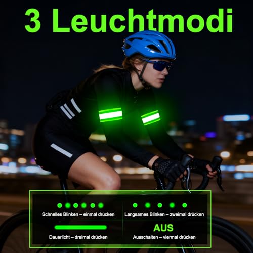 2 Stück Reflektorband, LED Armband Aufladbar, 3 Beleuchtungsmodi, leucht USB Armbänder Lichtband, Reflective Leucht Armbänder Leuchtarmband, Nacht Sicherheitslicht für Joggen, Radfahren, Hundewandern