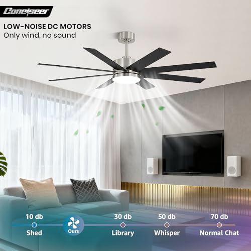 Image of 72 Inch Ceiling Fans with Lights and Remote, Dual Color 8 Blades, Living Room Office Library Cafe Indoor Outdoor Industrial, 3CCT Dimmable, 6 Speed Reversible Quiet DC Motor, Sand-nickel /Wood Grain