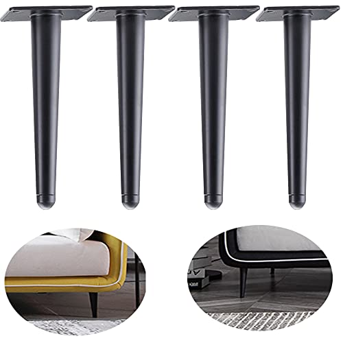 ALXEH Patas rectas para muebles de 12 pulgadas, patas redondas de metal cónicas para muebles, color negro, moderno aparador, soporte para sofá, juego de 4