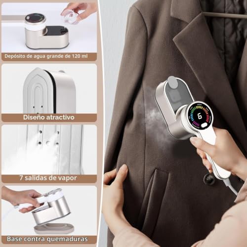 Miniatura 6 de Plancha Vertical Vapor Portátil Para Viajes, 2 En 1 Vaporizador De Ropa Y Mini Plancha De Mano 1200w, Calentamiento Rápido En 9 Segundos, 6 Modos Inteligentes Para Uso Horizontal Vertical