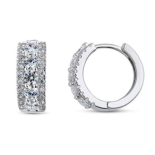 BERRICLE Rhodium Plated Sterling Silver Round Cubic Zirconia CZ 5-Stone Small Anniversary Fashion Hoop Huggie Earrings 0.53