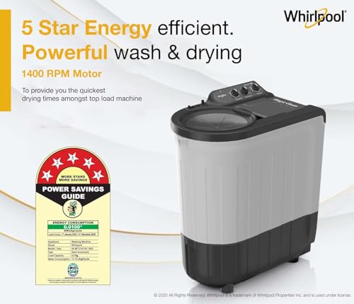 Image of Whirlpool 6.5 Kg 5 Star Magic Clean Semi-Automatic Top Loading Washing Machine (MAGIC CLEAN 6.5 GREY, 4 Year Comprehensive Warranty, 1400 RPM Motor, 5 Year Motor Warranty)
