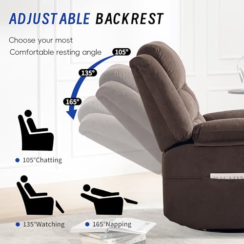 Image of Swivel Recliner Chair for Adults with Massage and Heat,Manual Glider Rocking Recliner Chair with Cup Holds and Pockets,Reclining Rocker Chairs for Living Room R8811(Cocoa)