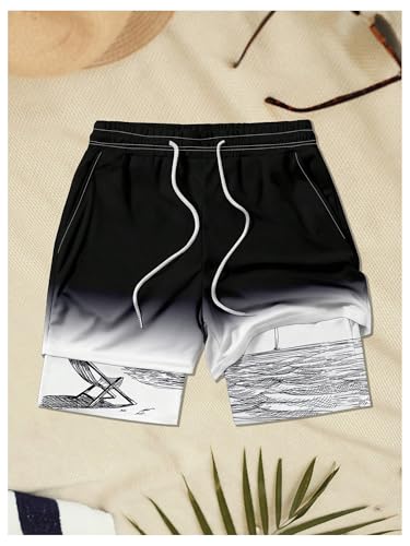 WDIRARA Men's Tropical Print Quick Dry Swim Trunks Drawstring Waist Board Shorts with Compression Liner3