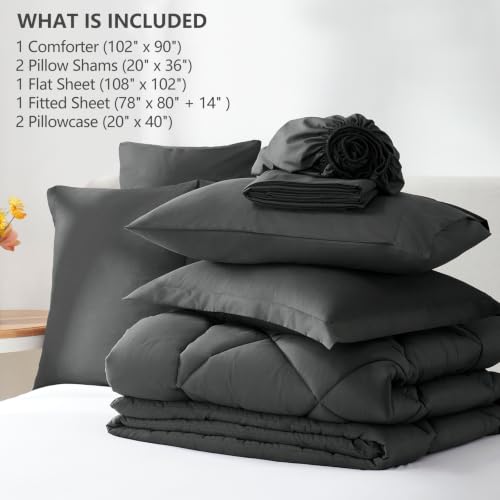 Image of CozyLux King Size Comforter Set Dark Grey - 7 Pieces Bed in a Bag King, Luxury Soft Bed Set for All Seasons, Bedding Set with Down Alternative Comforter, Sheets, Pillowcases & Shams (Pack of 3)