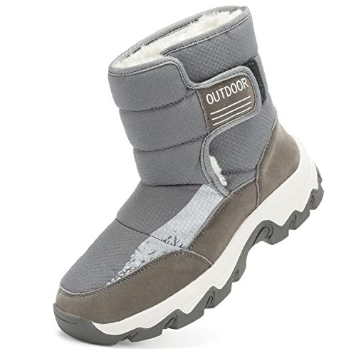 ASOCO DREAM Botas de Nieve Mujer Invierno Calentar Piel Forrada Botines Aire Libre Impermeable Antideslizante Zapatos de Deportes,Gris,42 EU