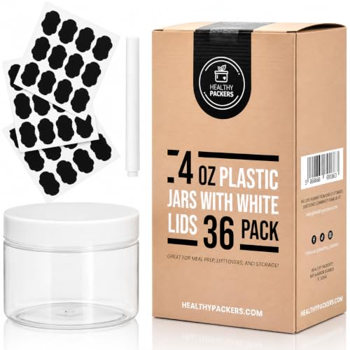 Healthy Packers 4 oz Plastic Jars with Lids | 36-Pack, White Lids
