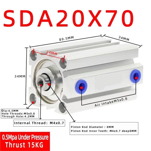 Cylindre SDA20 double effet pour réparer vos systèmes pneumatiques à espace restreint