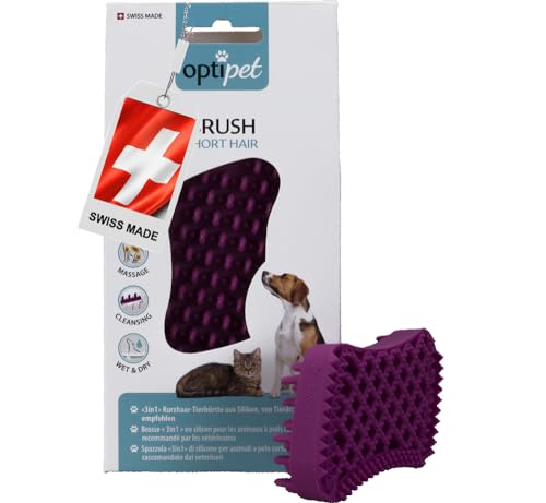 OptiPet <3in1> Tierbürste für Hund & Katze | Kurzhaar | Massage-effekt | Kein Verletzungsrisiko | Auch Nassanwendung | Kräftigt Fell | Entfernt Haare