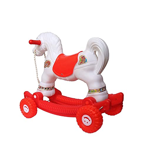 Image of Kids 2-in-1 Ride-On Rocking Horse with Wheels | Baby Rocker & Walker Toy | Sturdy Plastic Indoor Outdoor Ride-On | Balance & Motor Skill Development | Toddler Toy for Boys & Girls