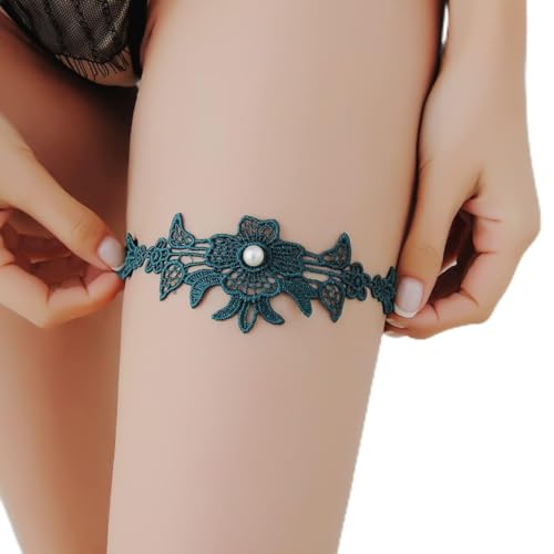 Sttiafay Ligueros de encaje de perlas para boda, novia, sexy, blanco, encaje, floral, elástico, liguero, anillo de graduación, accesorios de regalo para mujeres y adolescentes (verde)