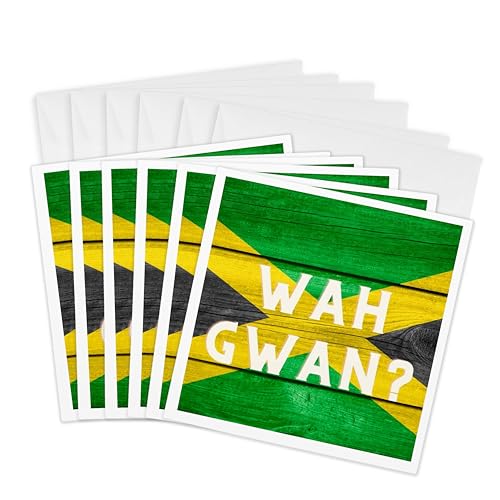 3dRose Greeting Cards - Image of the words wah gwan with jamaican flag - 6 Pack Sutandre