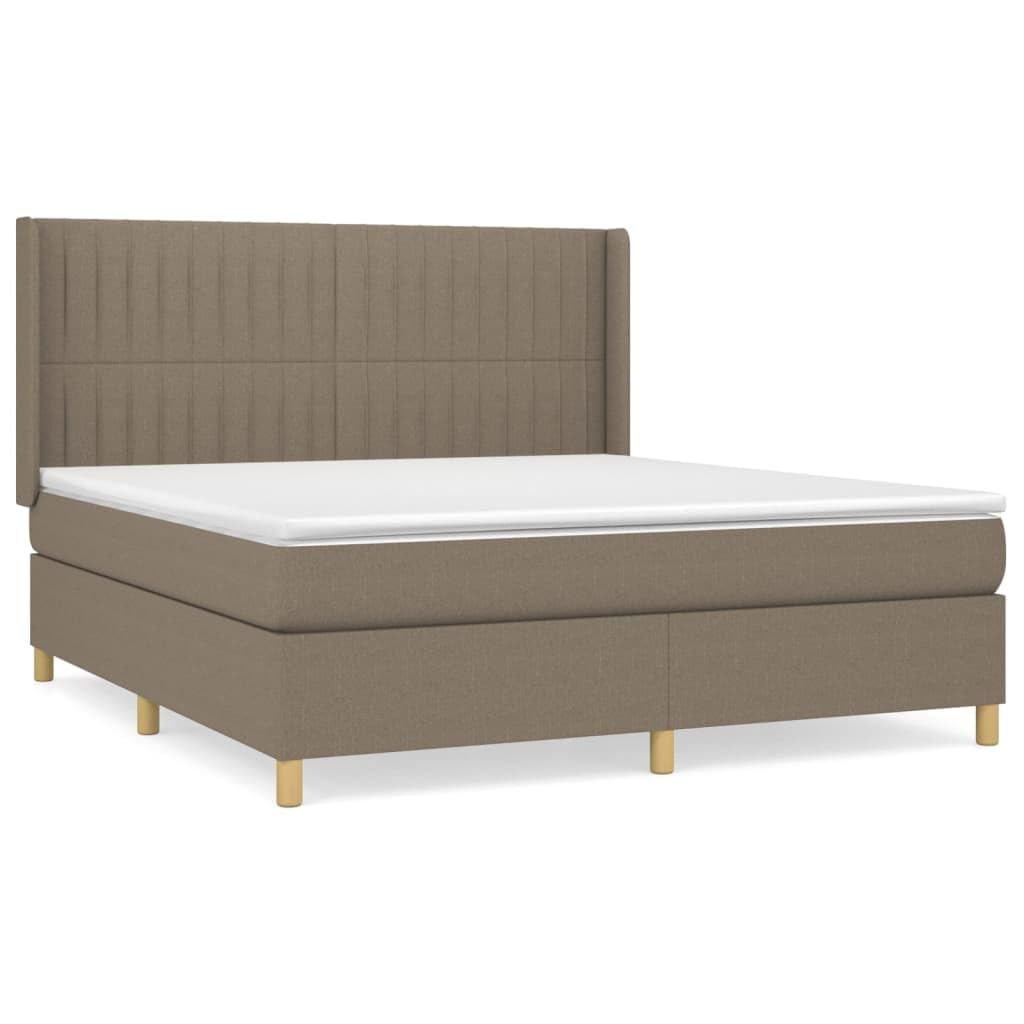 Łóżko kontynentalne z materacem w kolorze taupe, 180 x 200 cm, masywna rama łóżka, zagłówek z regulacją wysokości, materac ze sprężynami kieszeniowymi, oddychający, wygodny, zapewnia spokojny