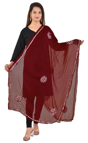 Image of YOUTHQUAKE Plastic Mirror Work Embroidered Chiffon Dupatta for Women & Girls