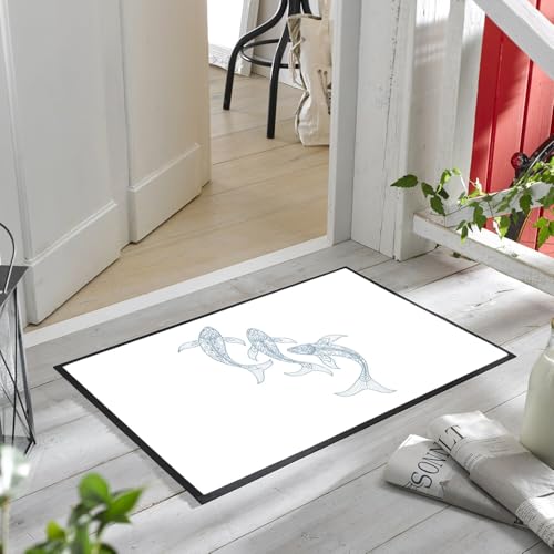 Paillasson poissons ésotériques blanc entrée propre boho - 6