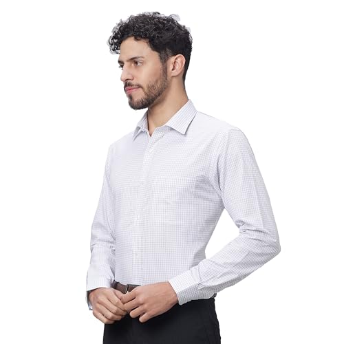 Image of Raymond Men Slim Fit Structure Pattern Pure Cotton Semi Cutaway Collar Full Sleeve Formal Shirt