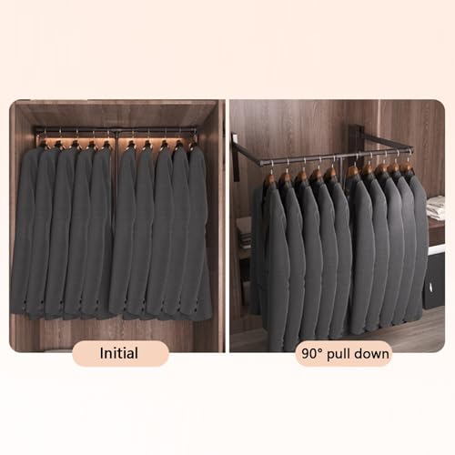 Tringle de penderie rabattable extensible et cintre relevable de placard