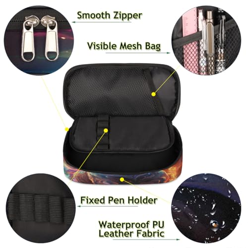 Image of Glowing Horse Big Capacity Pencil Case Pencil Pouch with Zipper, Pen Marker Stationery Bag Art Supply Storage Organizer Box Portable Stationery Storage Bag Pen Holder for Boys Girls