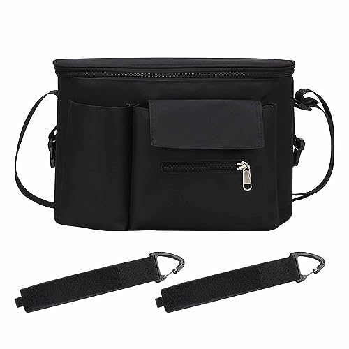 BouGPeng Borsa Organizer per Passeggino con Cerniera e Tracolla e Portabicchieri Universale Portaoggetti da Appendere Passeggino Impermeabile Nero Organizzatore per Passeggino Bambini