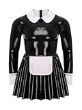 Jugaoge Men's Wet Look PVC Leather Maid Dress Crossdressing Lingerie Outfit French Maid Uniform Black X-Large