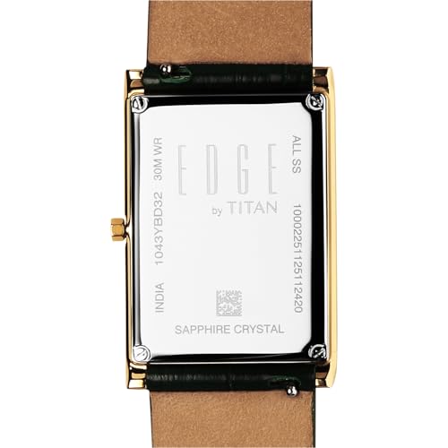 Image of EDGE Titan Monture Quartz Analog with Green Dial Gold Leather Strap Watch for Men - 1043YL11