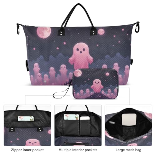 Duffel Bag Set for Travel Gym Sport, Weekender Bag Carry on Overnight Bags for Women Men-Halloween Moon Print2