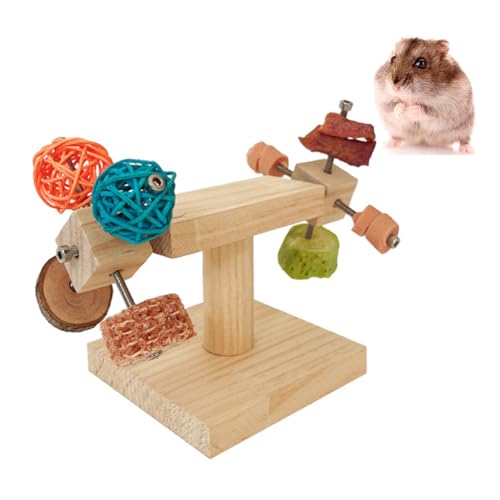 Ornaous Wooden Spinning Foraging Toy for Hamster Guinea Pig, Wood Interactive Enrichment Toy for Pet Rats Chinchilla Gerbil Small Animal Cage Accessories