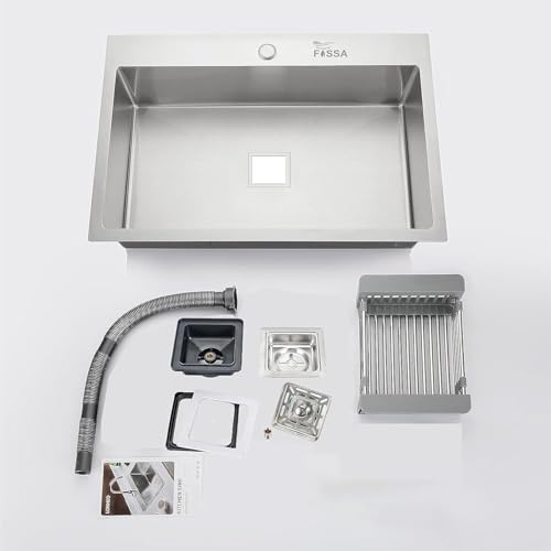 Image of Fossa 24 inchx18 inchx10 inch Single Bowl Handmade Kitchen Sink with Tap Hole - Premium Stainless Steel, Durable & Stylish Design, Easy to Clean, Rust-Resistant, Kitchen Sink for Countertop, Silver (Matte Finish)