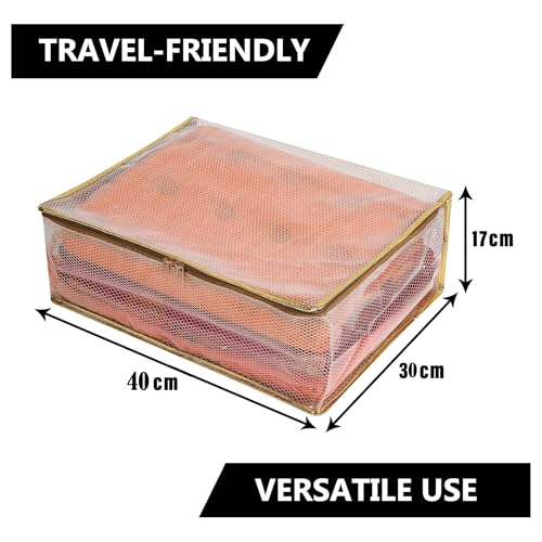 Image of Kuber Industries Pvc Pack Of 4 Saree Cover|Dress Packing Bags With Zip|Saree Pouches For Storage|Clothes Organizer For Wardrobe|Gold Lace|Transparent,30 * 22 Cm