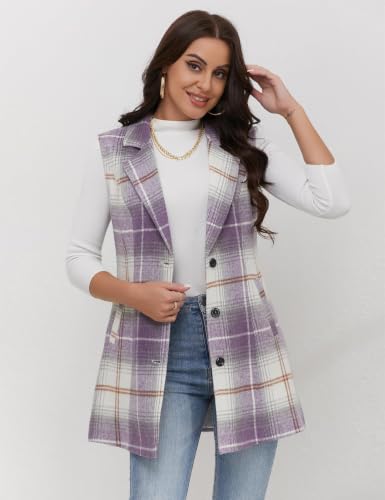 Image of IDEALSANXUN Plaid Vest for Women Fall Winter Sleeveless Blazer Jackets