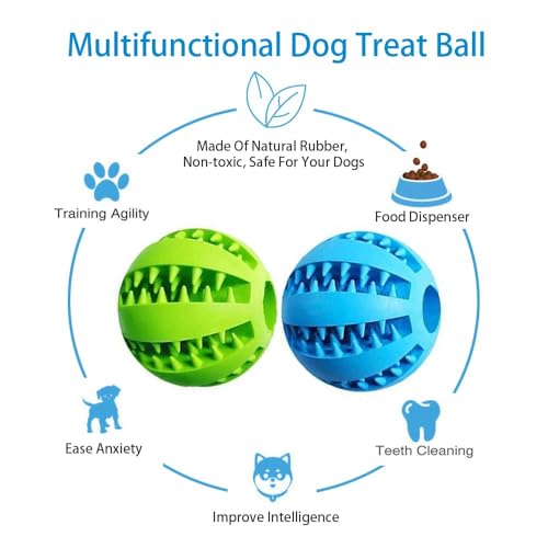 Feixun Pets Hundespielzeug Feeder Snack Ball aus Naturkautschuk Gummi - Interaktive Bälle für Hunde Ø 7.6-8.1cm Blau Grün (Type B 7.6cm Blue & Mint Green)