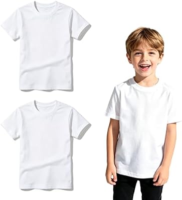 ORJ 2 Pack Cotton Kids White T Shirts - Crew Neck Short Sleeve Tee and Tank Tops for Boys and Girls