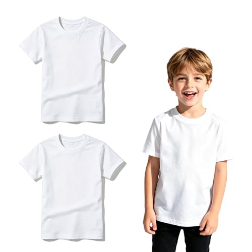 ORJ Kids Cotton T Shirts,Boys Undershirts, T Shirts & Tank Tops, Blank Tshirts for Crew Neck (US, Age, 18 Months, 2, White)