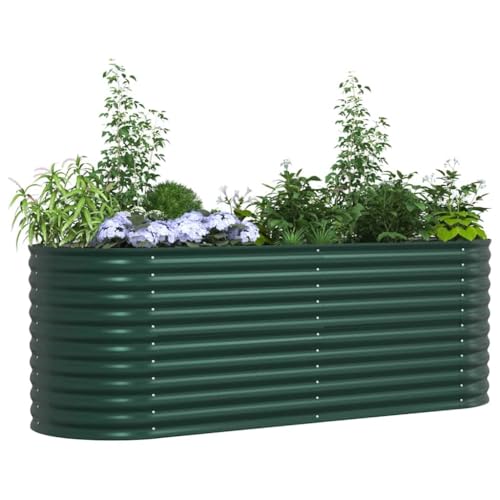 vidaXL Garten-Hochbeet Grün 240 x 80 x 81 cm Stahl, Stylischer Stahlblumenkübel, modernes Garten-Deko, minimalistische Hochbeet, robuster Outdoor-Gartenartikel für Terrassen
