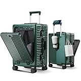 cllson Carry on Luggage Aluminium Frame with Cup Holder,Top opening Suitcases and USB Charging Port,Lightweight with Front Pocket Rolling Suitcases with Spinner Wheels (Dark Green, 20Inch)
