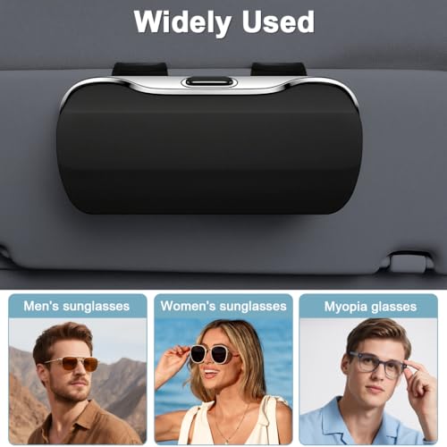 Image of Sunglasses Holder for Car, Enclosed Dust Proof Glasses Storage Case with Quick Release Button, Car Interior Organization, Black