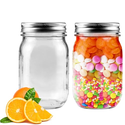 Showvigor Regular Mason Jars 16oz Glass Canning Jars with Airtight Lids for Preserving, Jam, Honey, Jelly, Wedding Favors, Sauces, Meal Prep, Overnight Oats, Salad, Yogurt (2 Pack)