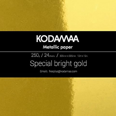 KODAMAA 12“x12”Square Art Craft Gold/Silver Cardstock, Multipurpose Shimmer Metallic Paper Perfect for Festival Crafting, Party Decoration, Gift Packaging (24 Sheets) (Bright Gold) Cover