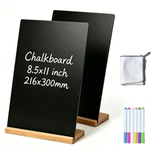Tabletop Chalkboard with Beech Holder, T/L Shape Display Stand, Horizontal & Vertical Blank Mini Blackboard for Cafe Bakery Bar Table Menu, Wedding Table Number, Home Decor Note Board (8.5x12 2Pack)