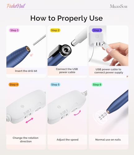 Image of MelodySusie PocketNail Slim Ergonomic Pen-Shaped USB Nail Drill, PC100G 20000RPM Portable Electric File for All Manicure, Pedicure Nail Care, Shaping & Gel Removal at Home for Beginners